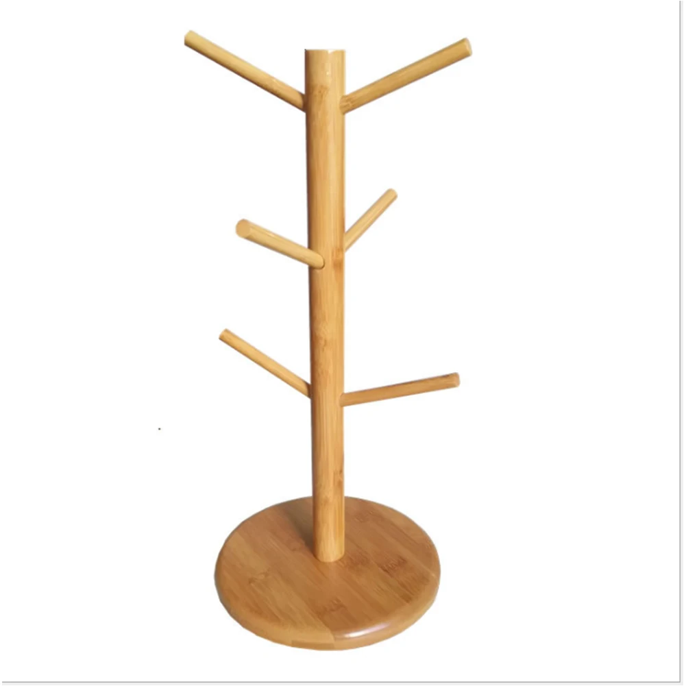 

Organizer Storage Rack With 6 Hooks Kitchen Display Mug Rack Tree Shape Cup Holder Wood Drinkware Shelf Stand Coffee Tea