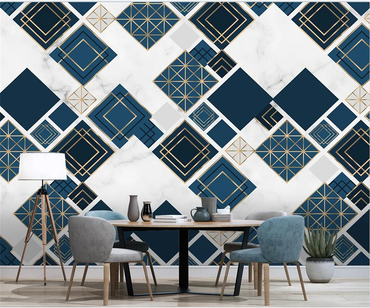 

Custom large decorative painting Nordic minimalist abstract lines gold case geometric TV background wall 3d wallpaper