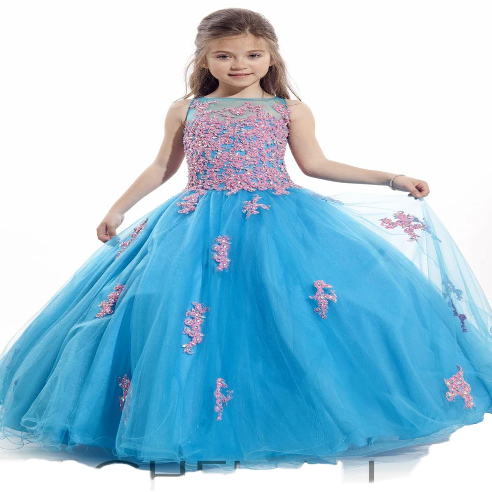 

Turquoise RACHEL ALLAN Girl's Pageant Dresses Patchwork Lace Organza Ball Gown Flower Girl Dresses For Weddings Party Prom Gowns