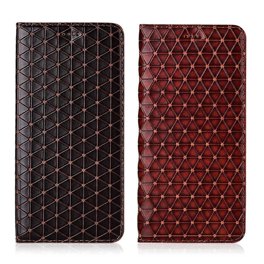 

Genuine Leather Case For Nokia 1 2 3 5 6 7 8 9 Plus Rhombus Texture Cowhide Flip Cover Wallet