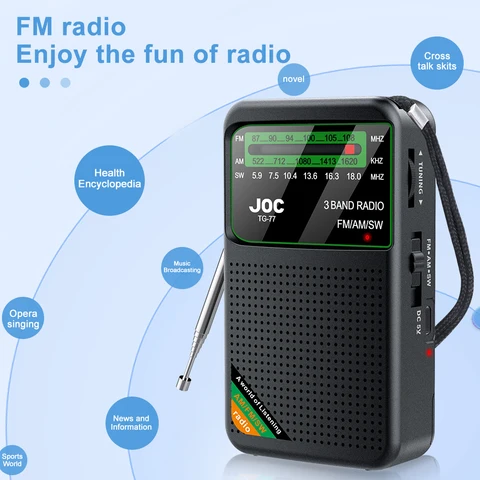 Аварийное карманное радио FM AM SW, лучший прием, радиоприемник с батарейным питанием, перезаряжаемый тип C, с HD-дисплеем для пожилых людей