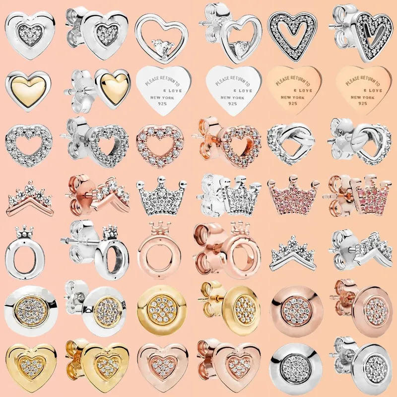 

PA DOR S925 Sterling Silver Rose Gold Crown Love Disc Logo Women's Earrings Wedding Gifts High Quality Fashion Charm Jewelry