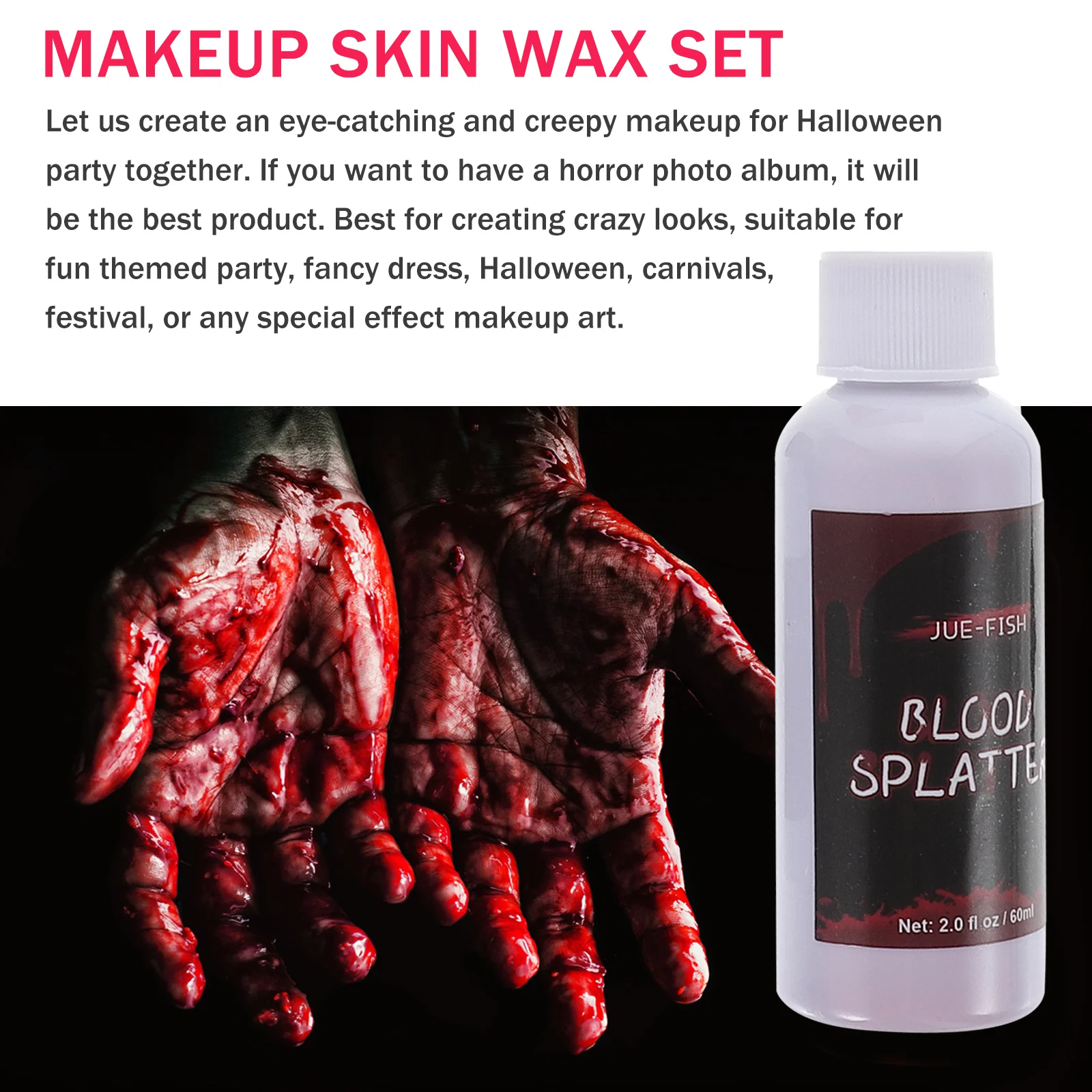 Набор для создания ложных ран и эффектов крови на Хэллоуин - восковая макияжная паста, специальные краски для кожи, имитирующие ссадины, паста для рубцов и сгустившейся крови, распыляемое тело сплэш.