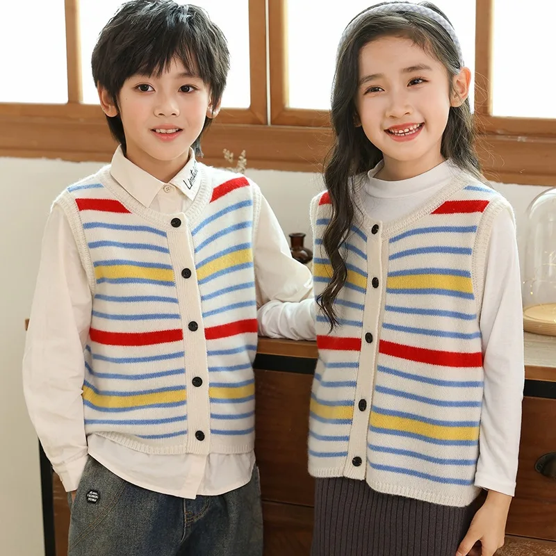 Fashionable Stylish Striped Wool Men's and Women's's Same Vest Autumn Winter New Sleeveless Cardigan F