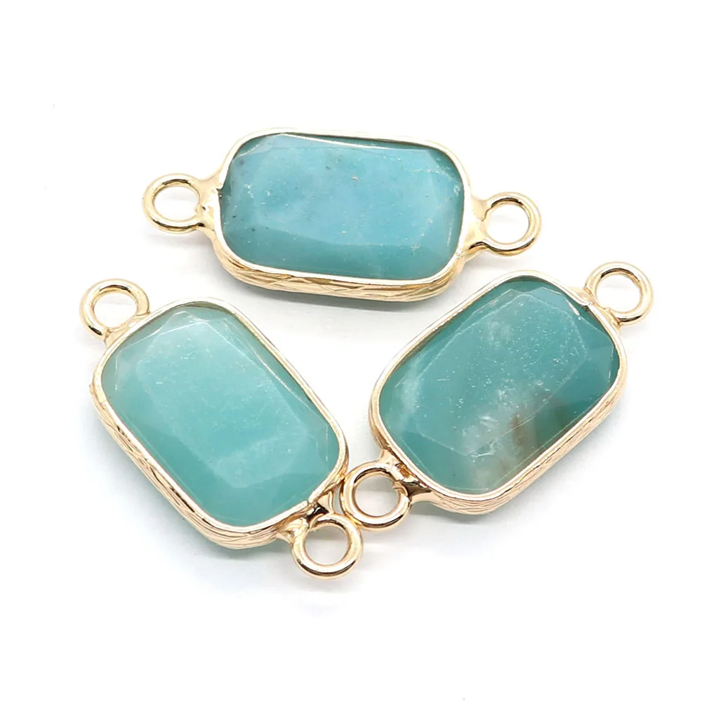 

Pink Crystal Natural Stone Charms Lapis Lazuli Double Hole Pendants for DIY Necklace Earrings Glitter Stone Charms Connector