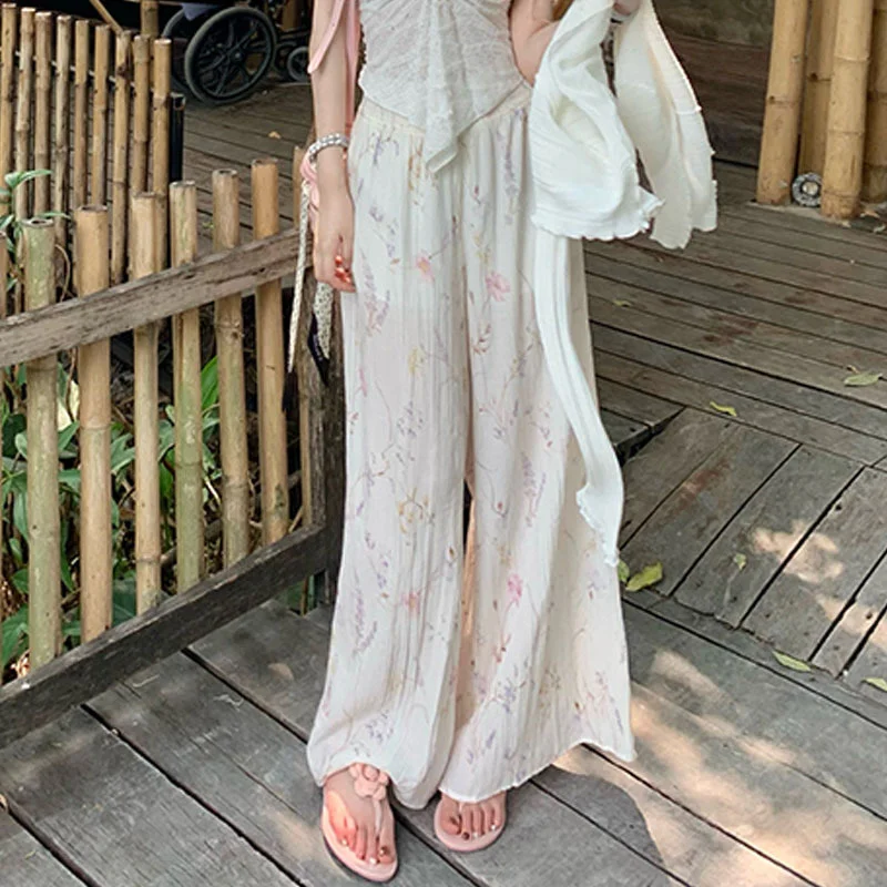 

2023 хлопковые воздушные брюки лозы/тяжелая промышленная плиссировка, классные брюки с принтом, женские летние прямые широкие брюки с широкими штанинами