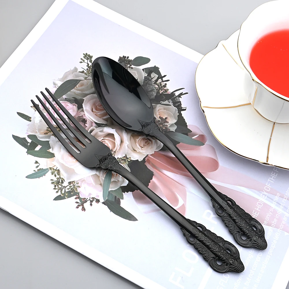 Zoseil 24 шт. столовые приборы набор черных столовых приборов нож вилка чайные ложки