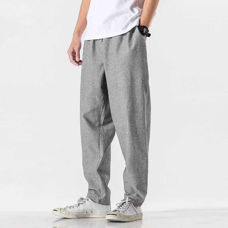 

MrGB Summer Large Size Men Casual Pants Chinese Style Cotton Linen Straight-leg Pants Vintage Solid Color Vintage Male Trousers