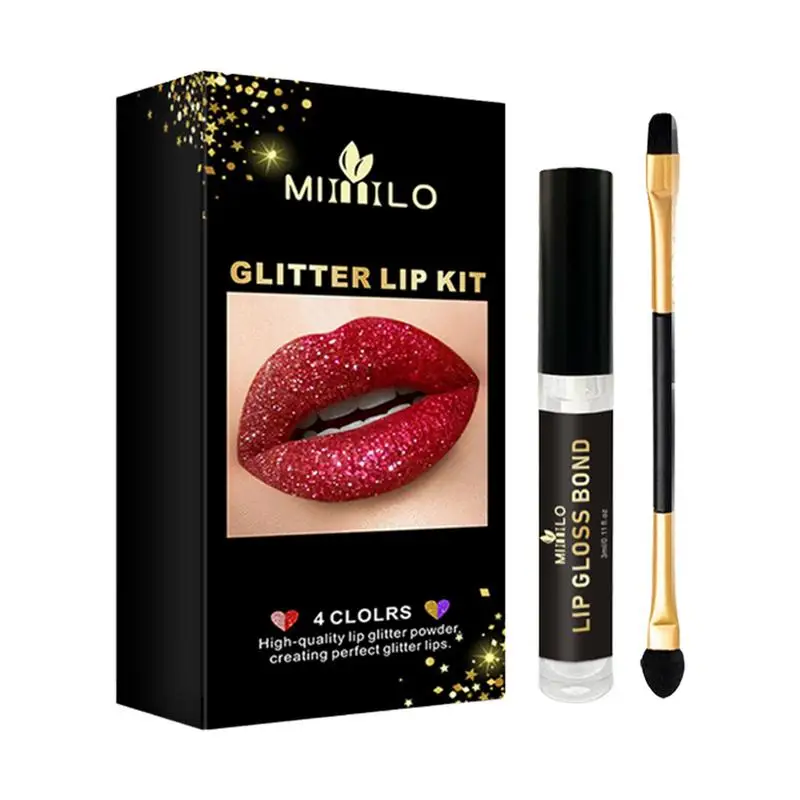 

Stay Golden Cosmetics Glitter Lip Kit 4 Colors Glitter Powder Diamond Shimmer Long Lasting Waterproof Makeup Lips Gloss Lipstick