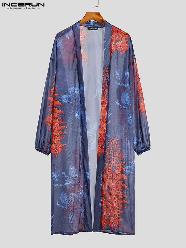 Fahsion Well Fitting New Men's Printing Blouse INCERUN Sexy Hot Sale Tops 2022 Male All-match Long-sleeved Cardigan Shirts S-5XL