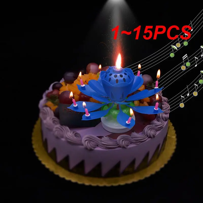 

1 ~ 15 шт. для креативной вечеринки на день рождения, музыкальная Свеча для торта, цветок лотоса, крутящаяся музыкальная свеча, «сделай сам», украшение для торта