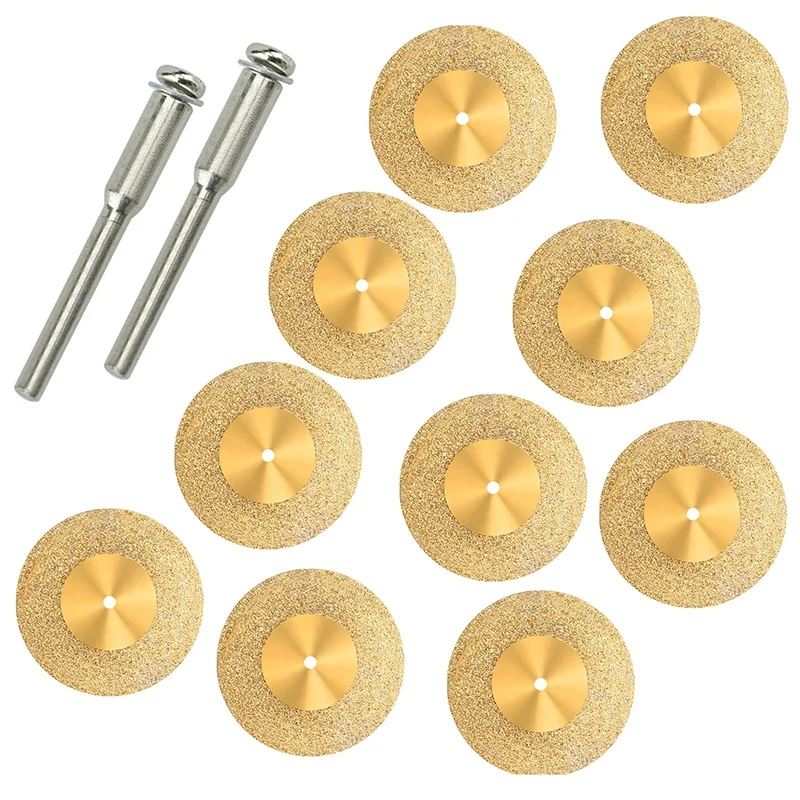 10 Pcs Diamond Cutting Wheel Cut Off Discs Coated Rotary Tools Titanium Plated WITH/Mandrel 18mm