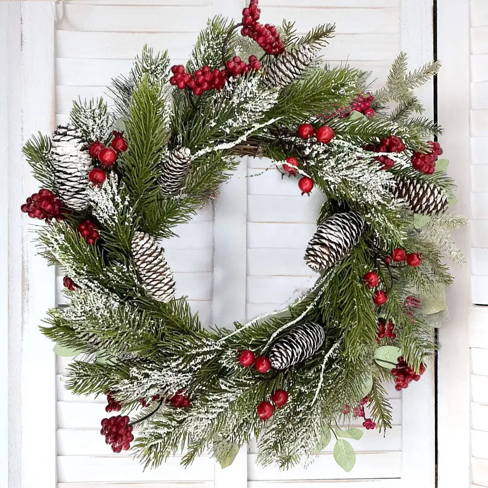 

Christmas Pine Cone Wreath Pendent Portable PE Hanging Christmas Door Garland Xmas Tree Hanging Ornament for Home New Year