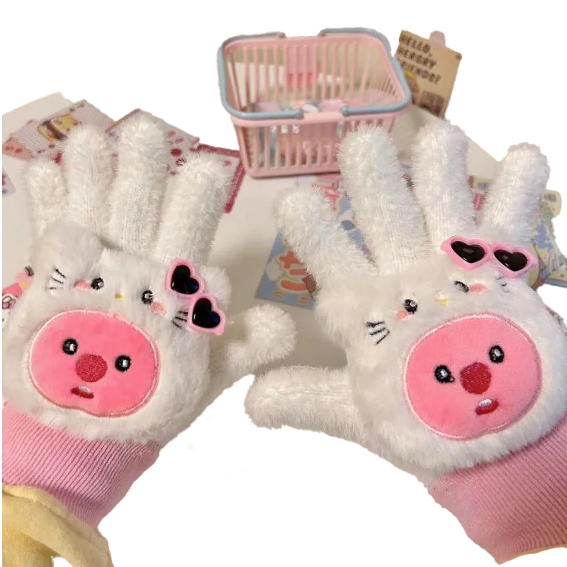 

Loopy Plush Gloves Little Beaver Kt Anime Peripheral Thickened Plush Gloves with Fingers Class Riding Student Keep Warm Winter