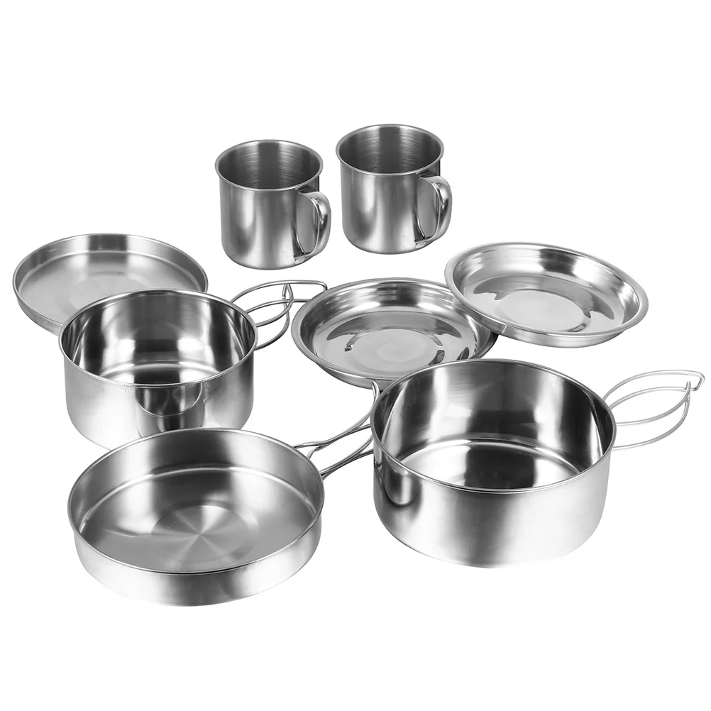 

Camping Cookware Outdoor Camping Stainless Steel Folding Portable Backpack Water Cups Plates Outdoor Utensils Cook Gear for