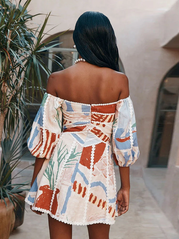 GALCAUR Платье без бретелек с принтом женское платье разрезом на шее и открытыми