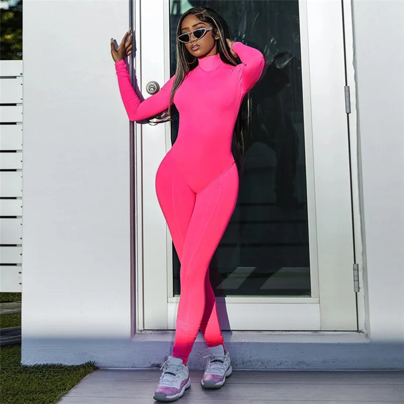 

Комплект спортивной одежды женский из 2 предметов, однотонный облегающий комплект из боди с высоким воротником и длинным рукавом и брюк, кос...