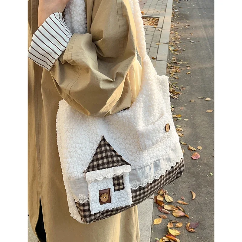 Хлопковый материал с пряжкой новинка 2024 однотонная модная зимняя сумка на плечо