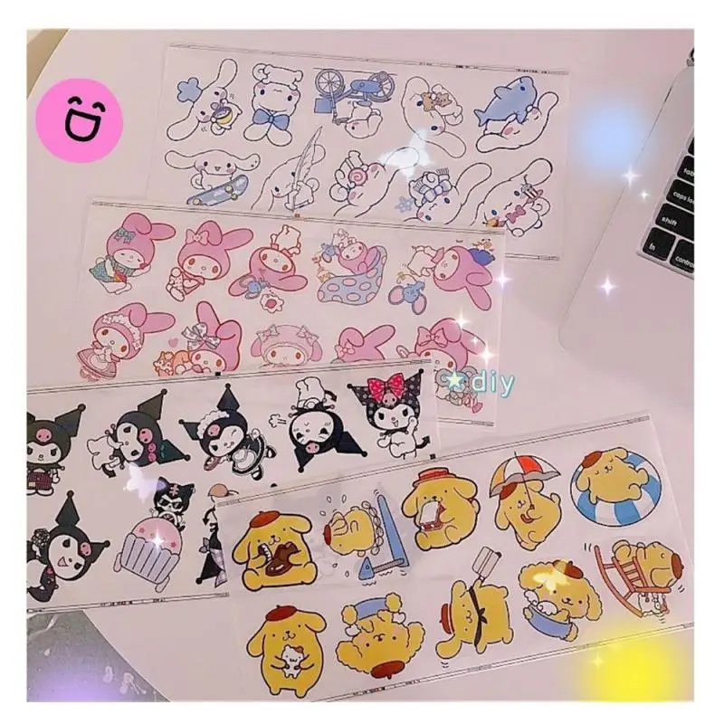 

Милый аниме Sanrios My Melody Cinnamoroll Kuromi Purin, милый мультяшный водонепроницаемый прозрачный стикер из ПВХ для ручного счета
