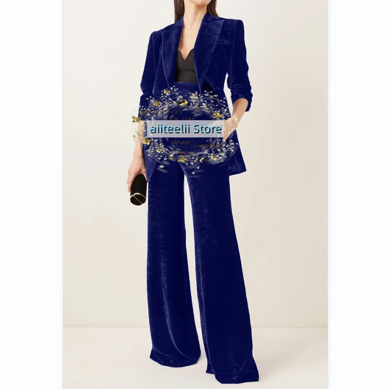 2 Pcs Velvet Women Pantsuits Blazer Set Ladies Office Suits Wedding Tuxedos Party Work Jacket Outfit