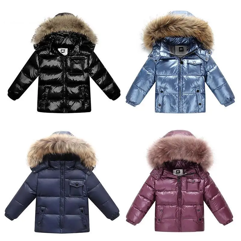 

2022 child Winter Hoodie jacket Children Warm 90% White Duck Down Outerwear Coats for Boys Girls kids Nature Fur Parka