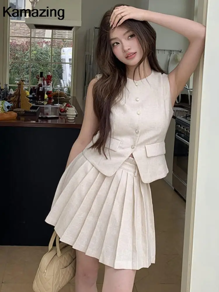 Летний плиссированный комплект с мини-юбкой корейский стильный пиджак без