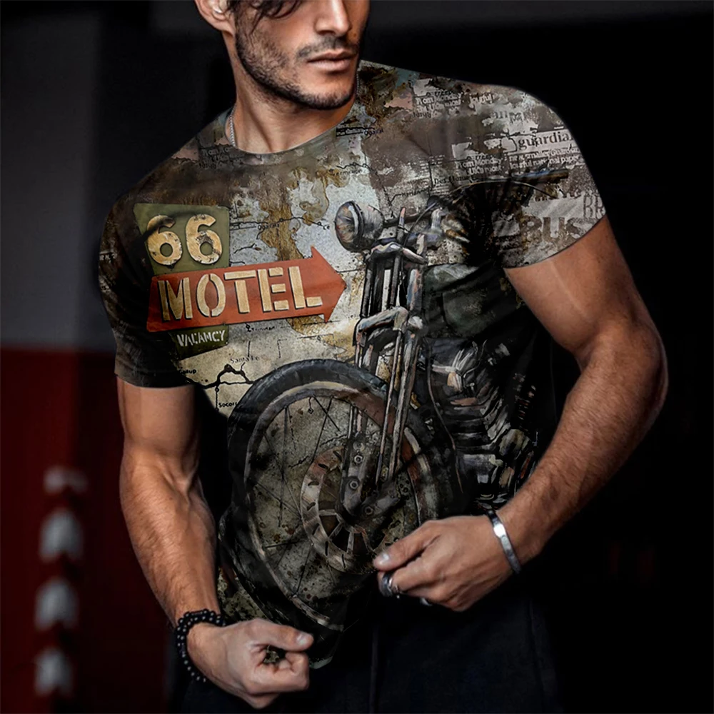 

Summer Vintage Men's T-shirt Biker Style Tees For Men O Neck Loose Short Sleeve Tops Male Hip Hop Sweatshirt Casual Streetwear