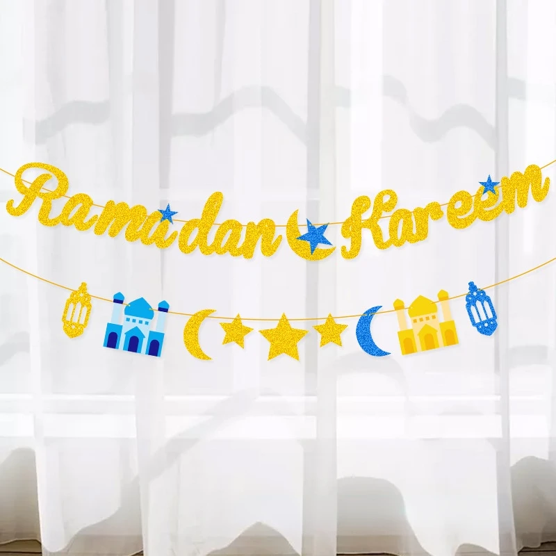 

Eid Mubarak Banner Glitter Star Moon House Ramadan Decoration Islamic Muslim Ramadan Kareem Party Decoration Gift