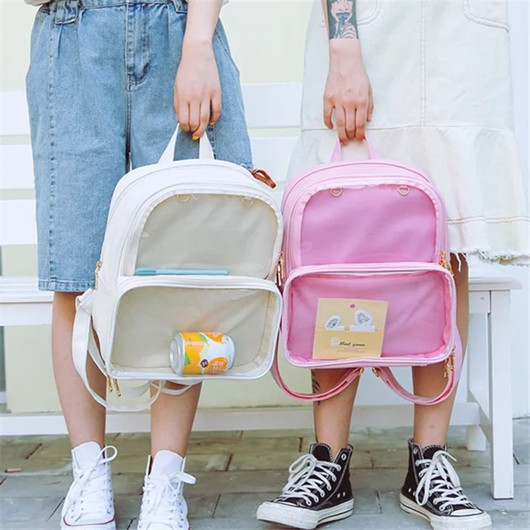 

Cute Clear Transparent Women Backpacks PVC Jelly Color Student Schoolbags Fashion Teenage Girls Bags For School Backpack New
