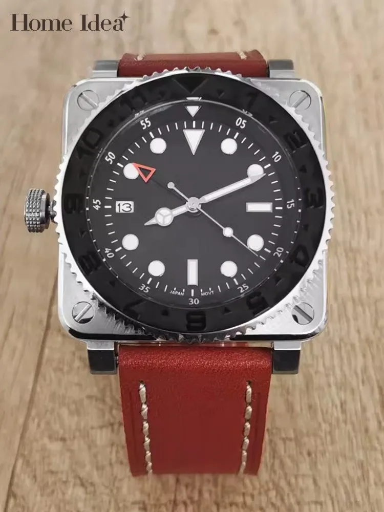 Мужские модные квадратные механические часы нового дизайна светящиеся