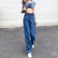 2021 summer new casual fashion women new denim pants baggy jeans clothing mom fit straight flared loose jean with belt female