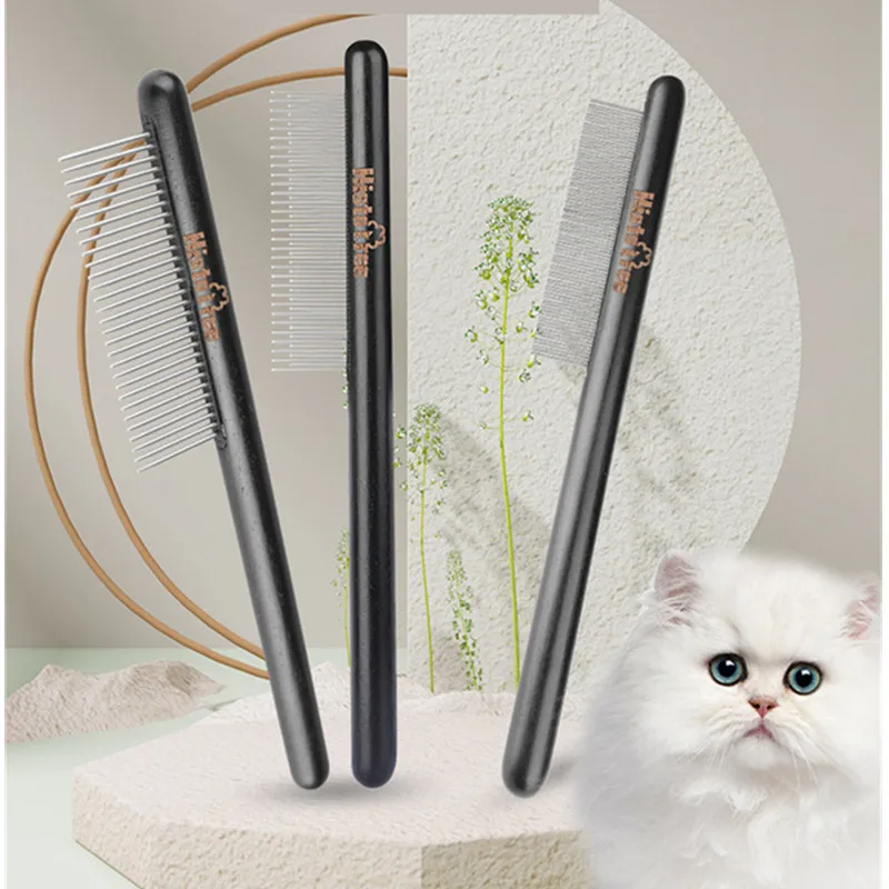 

Щетка для груминга домашних животных, массажный триммер из нержавеющей стали с деревянной ручкой, щетка для груминга кошек и собак