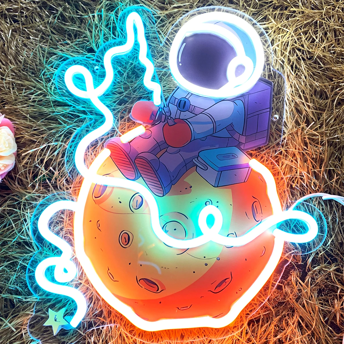 Астронавты дневные неоновые огни подходящие для музея науки и технологии