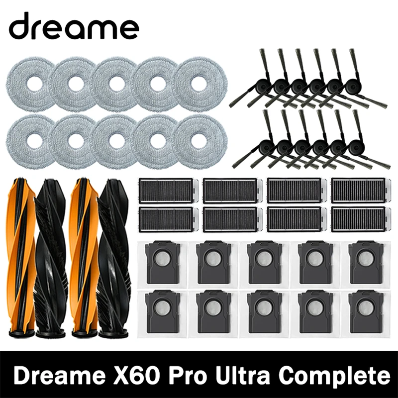 Фото Аксессуары для робота-пылесоса Dreame X60 Pro Ultra: основная и боковые щетки, салфетки для влажной уборки, HEPA-фильтры, мешки для сбора пыли, запасные части. №1