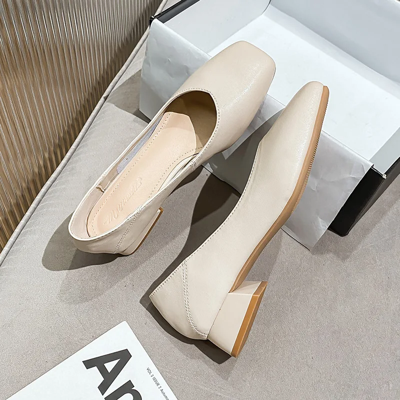 

Женские свадебные туфли, без застежки, квадратный закрытый носок, низкий блочный каблук, повседневные туфли из натуральной кожи, цвет белый