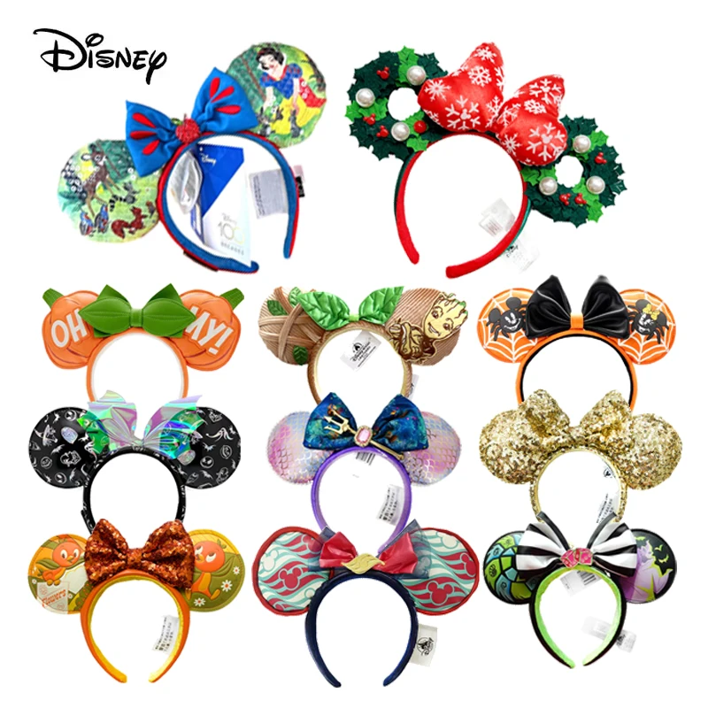 2023 Disney Mickey Ears Headband Firework Headband with Jack Pumpkin King Cosplay Hairband Disneyland Letter Headband Gift