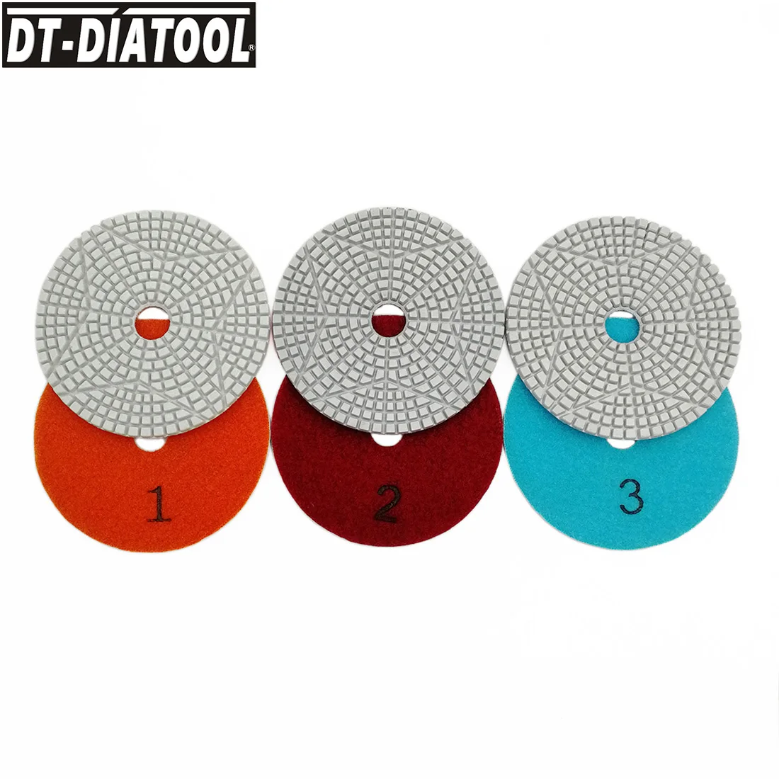 

DT-DIATOOL 2set Diameter 100mm/4" 3 Steps Wet Diamond Polishing Pads Resin Bond Sanding Discs For Granite Marble Stone Crystal