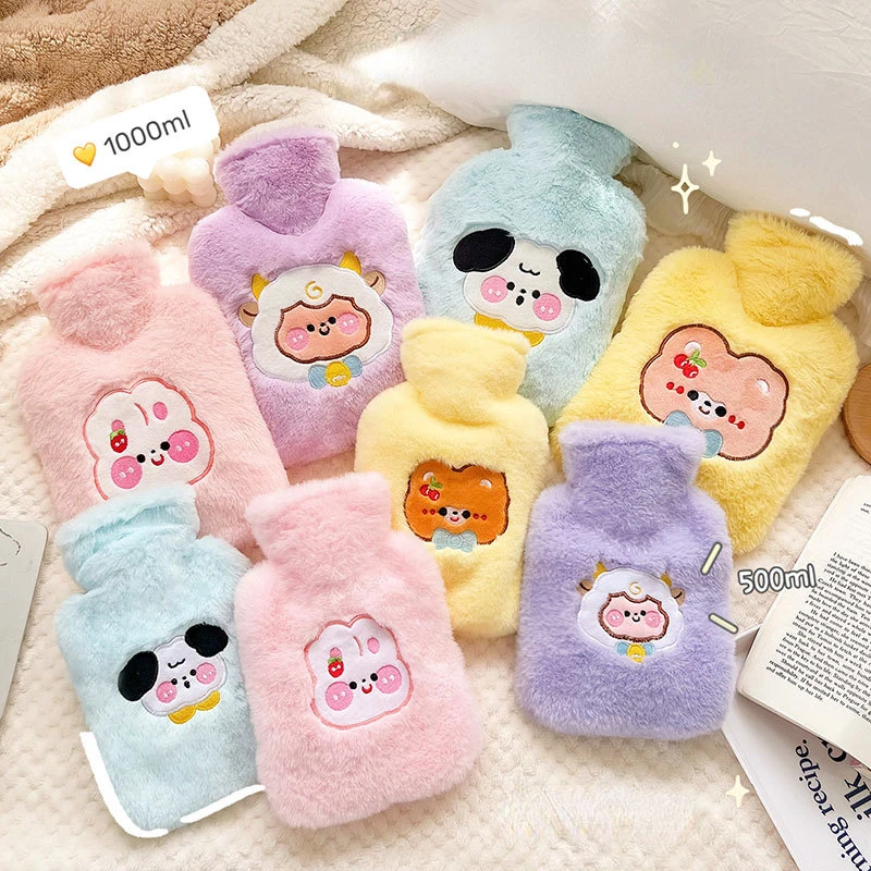 

500/1000ml Cartoon Plush Hot Water Bottle Hand Warmer Winter Cute Water Bottle for Girls Portable Waist Hand Bed Warm Bottles