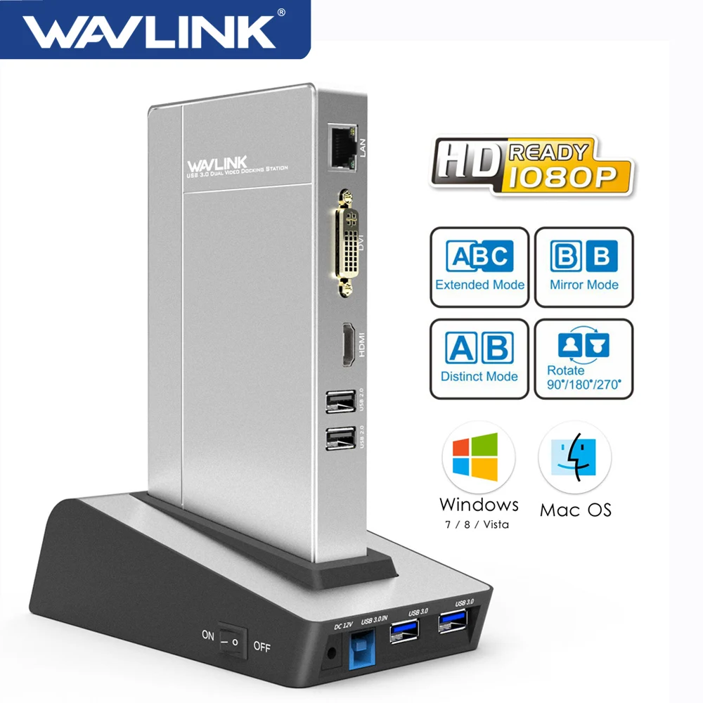 

Алюминиевая Универсальная док-станция USB 3,0 с корпусом для жесткого диска и SSD, двойной видеодисплей с поддержкой HDMI/VGA/DVI Gigabit Lan