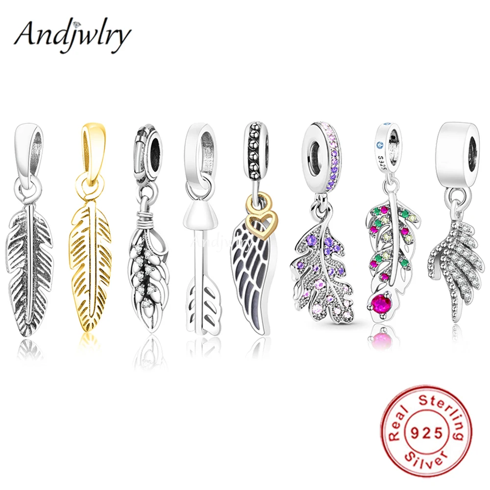 

Openwork Wing Fit Bracelet Charms Sparkling Feather Dangle Charm Silver 925 Original Arrow Pendant Bracelet & Bangle Berloque