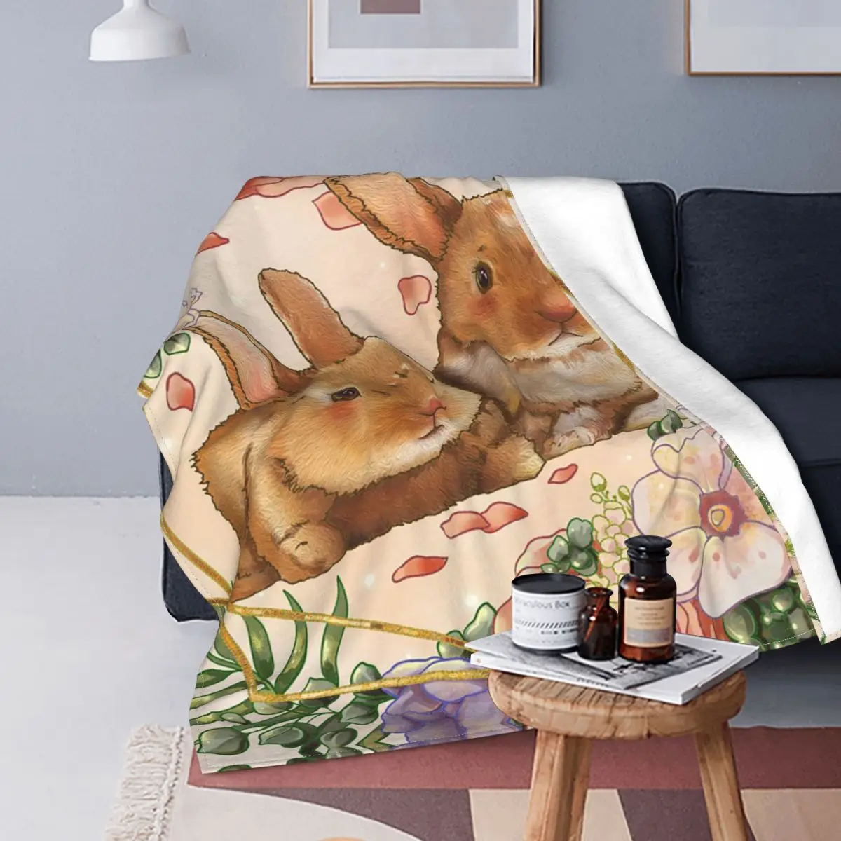 

Colorful Bunny Flower Blankets Velvet Printed Easter Rabbit Eggs Multi-function Soft Throw Blanket for Bed Outdoor Quilt