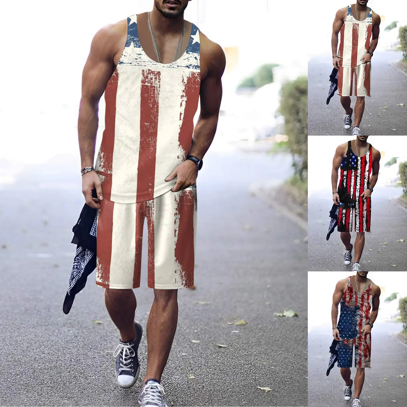 

Мужской костюм из двух предметов с цифровым 3D-принтом в виде флага на День независимости