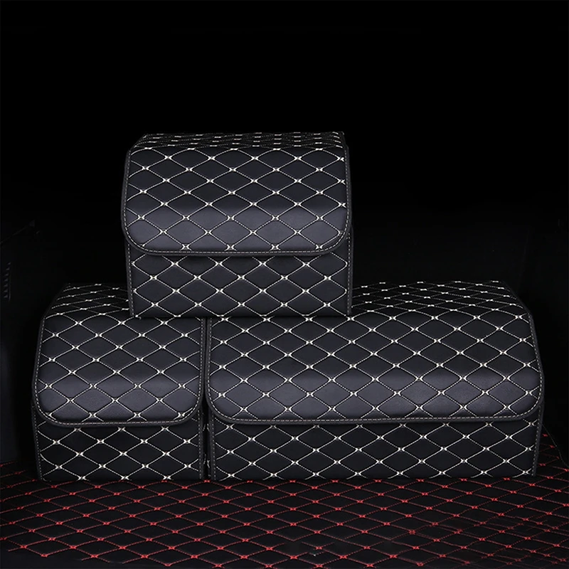 

1pcs Car Trunk Organizer Box Large Capacity Auto Multiuse Storage Bag Stowing Tidying Leather Folding For Emergency Storage Box