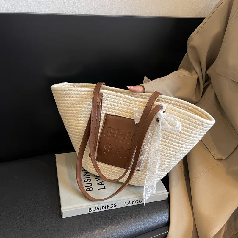 WBS 2024 модная плетеная летняя сумка-тоут ручной работы вместительная корзина и