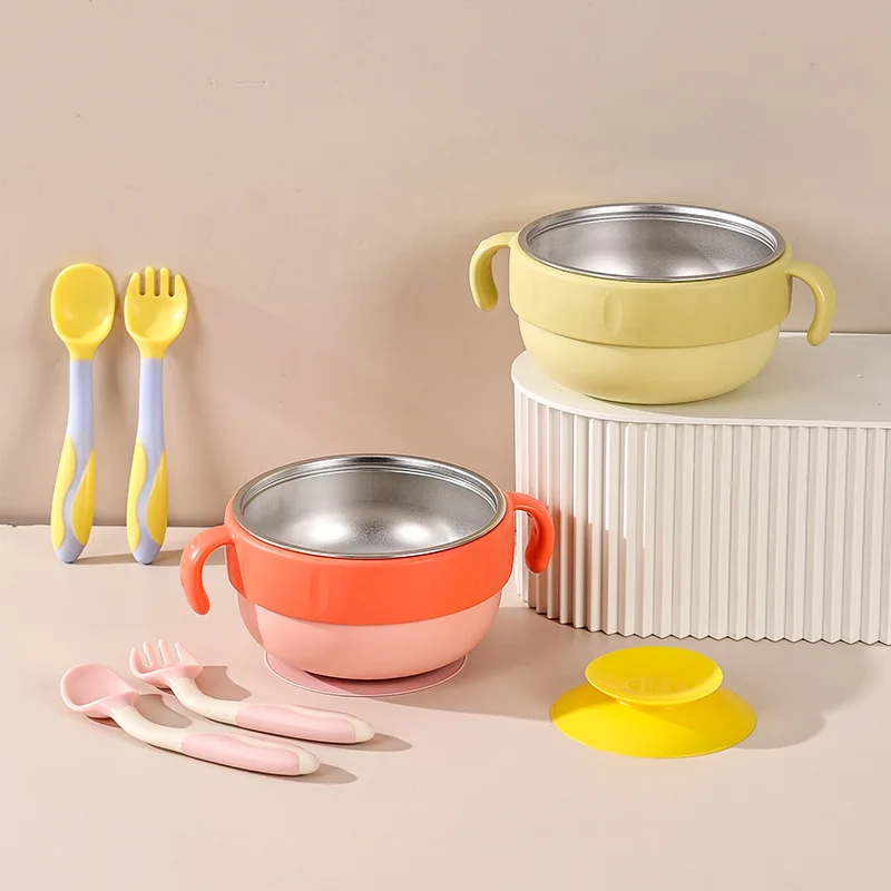 

Cute Children Bowl Stainless Steel Silica Gel Dinner Plate Sucker Bowl Baby Silica Gel Water Injection Bowl Children Tableware
