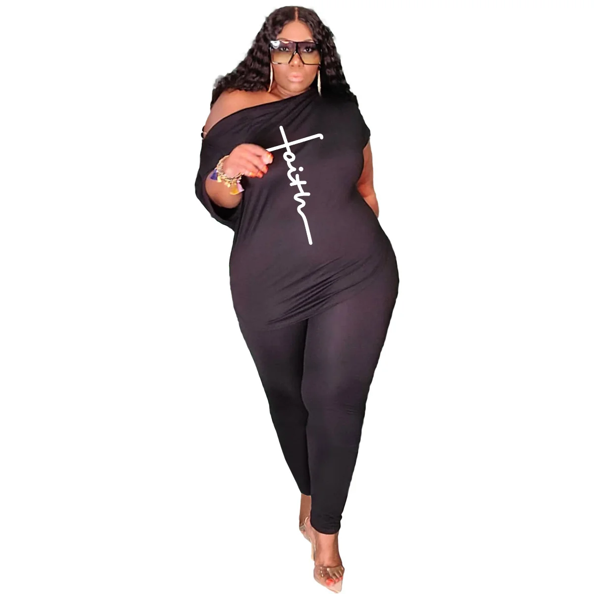 

Zoctuo Women's Sets Vintage Trousers Suits Casual Suit 2 Piece Set Short Sleeve Crop Tops Pants Letter Plus Size Female Outfits