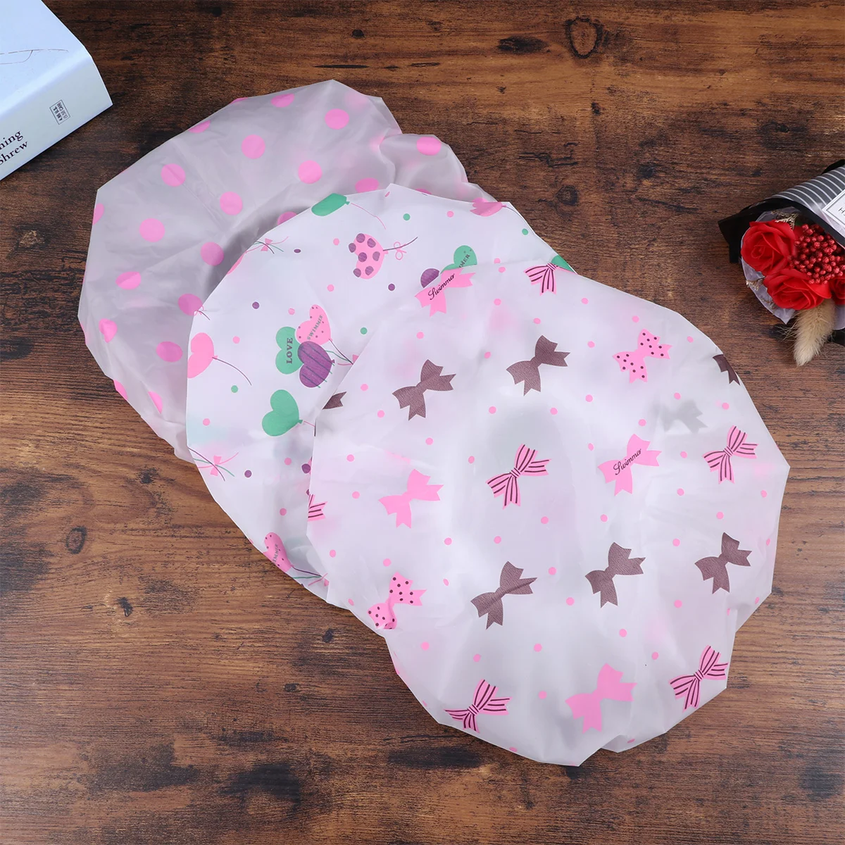

Shower Cap Caps Bath Hat Hair Spa Reusable Elastic Printed Hotel Pvc Accessories Women Resistant Water Salon Band Bathing Lady