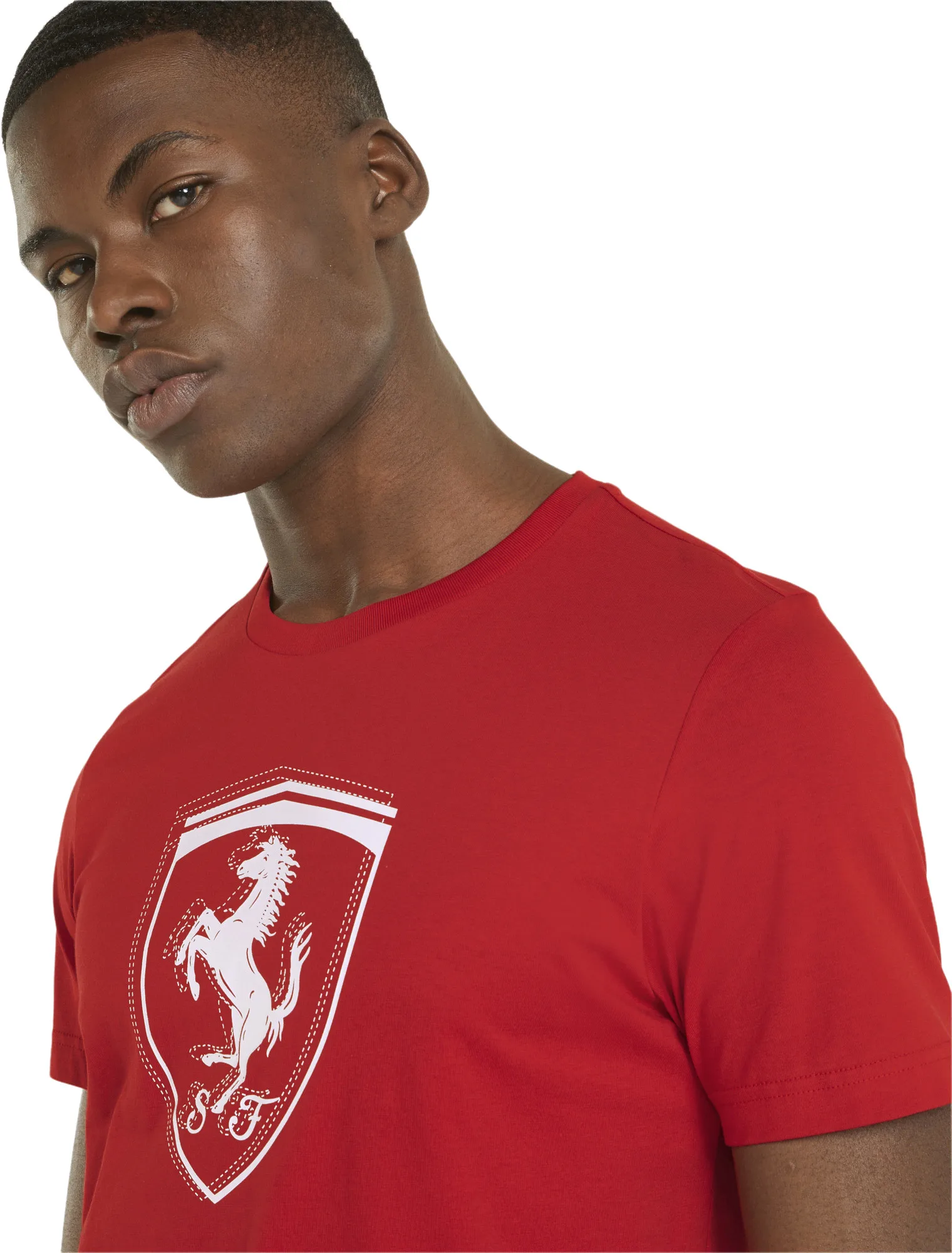 Футболка Puma Ferrari гоночная темная с большим щитом 53375202 мужская одежда спортивного стиля футболки спорт фитнес для утренних пробежек и послеобеденных тренировок.