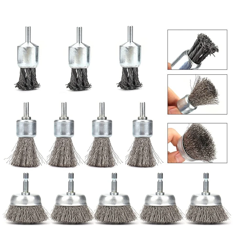 

Best 12 Pack 1 Inch/2 Inch Steel Wire Wheels Brush Knotted And Crimped Wire End Brush Round And Hex Shank For Derusting