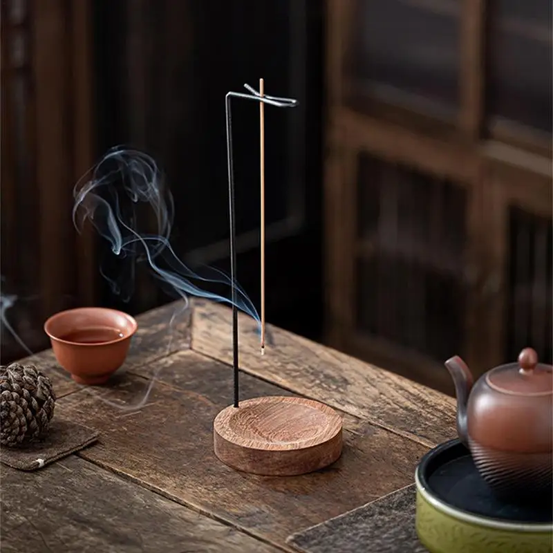 

Wooden Incense Holder Upside Down Incense Holder With Iron Stand Incense Tray Ash Catcher For Tea Room Ornament Home Decoration
